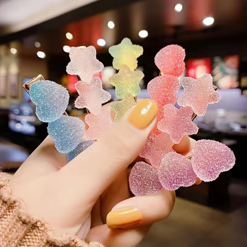 Colorful Jelly Hair Clip Gradient Heart Star Hair Pin Barrette Girls Hair Access