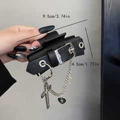 Gothic PU Leather Cross Chain Hair Claw Clip Y2K Punk Hair Accessory