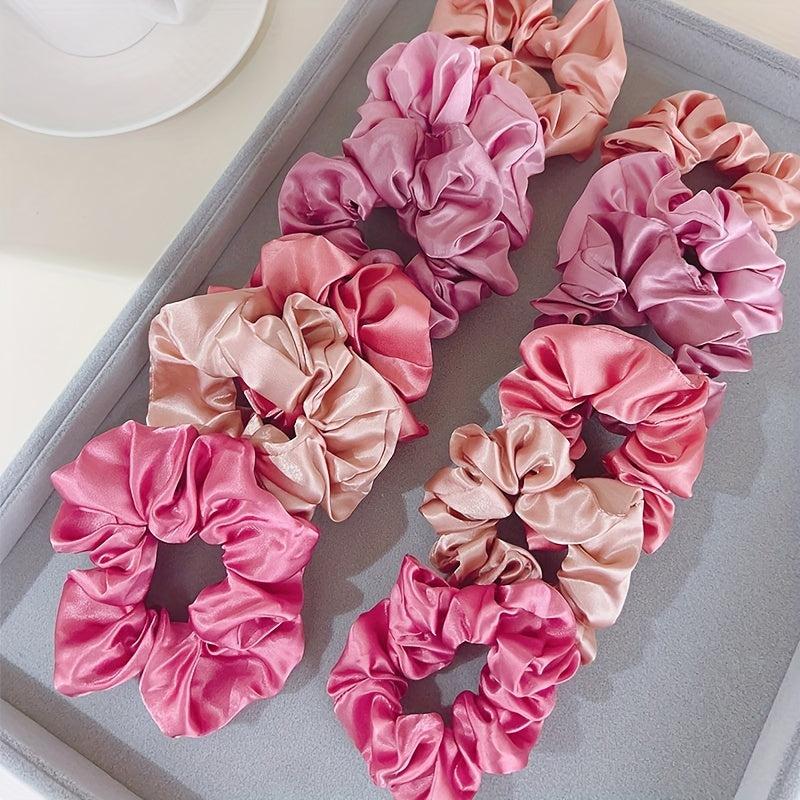 12 Satin Hair Tie Scrunchies Ponytail Holder Hair Rope Women Girls Accessories