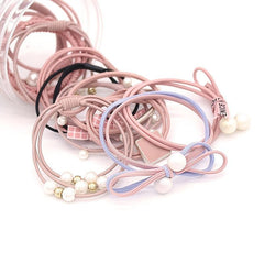 12pcs Girl Faux Pearl Hair Tie Pink Elastic Hair Accessories For Girls
