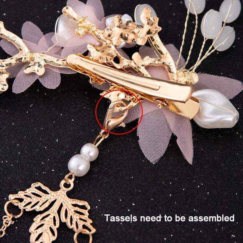 Flower Pearl Hair Clip Headpiece Fringed Pair Clip Daily Accessories