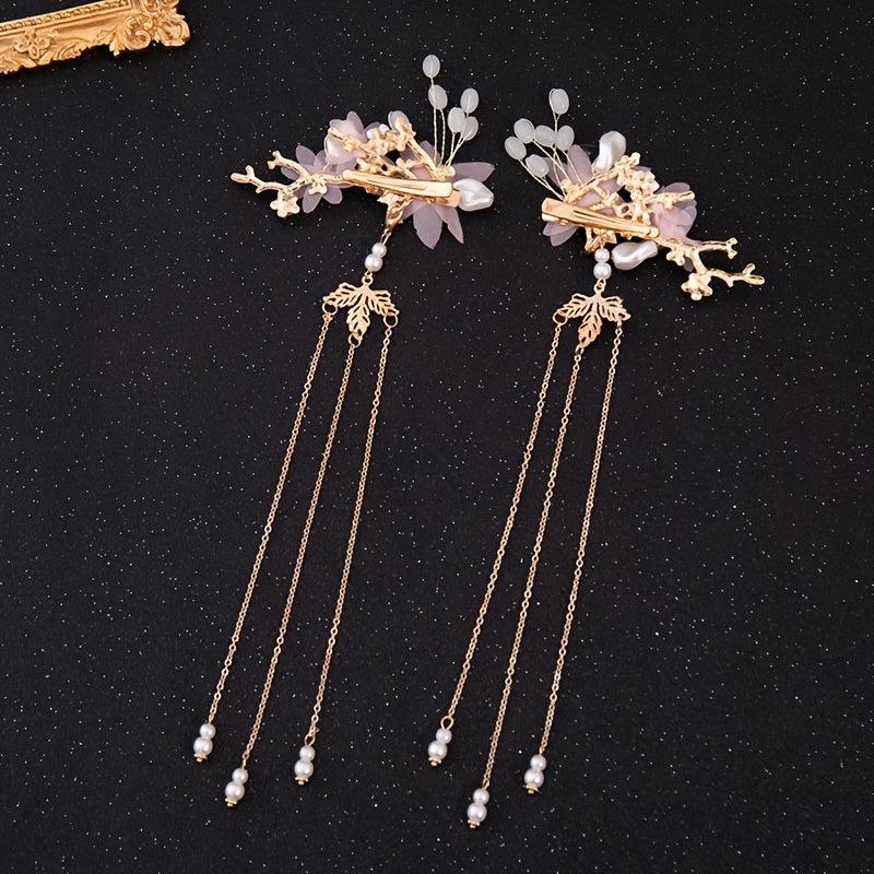 Flower Pearl Hair Clip Headpiece Fringed Pair Clip Daily Accessories