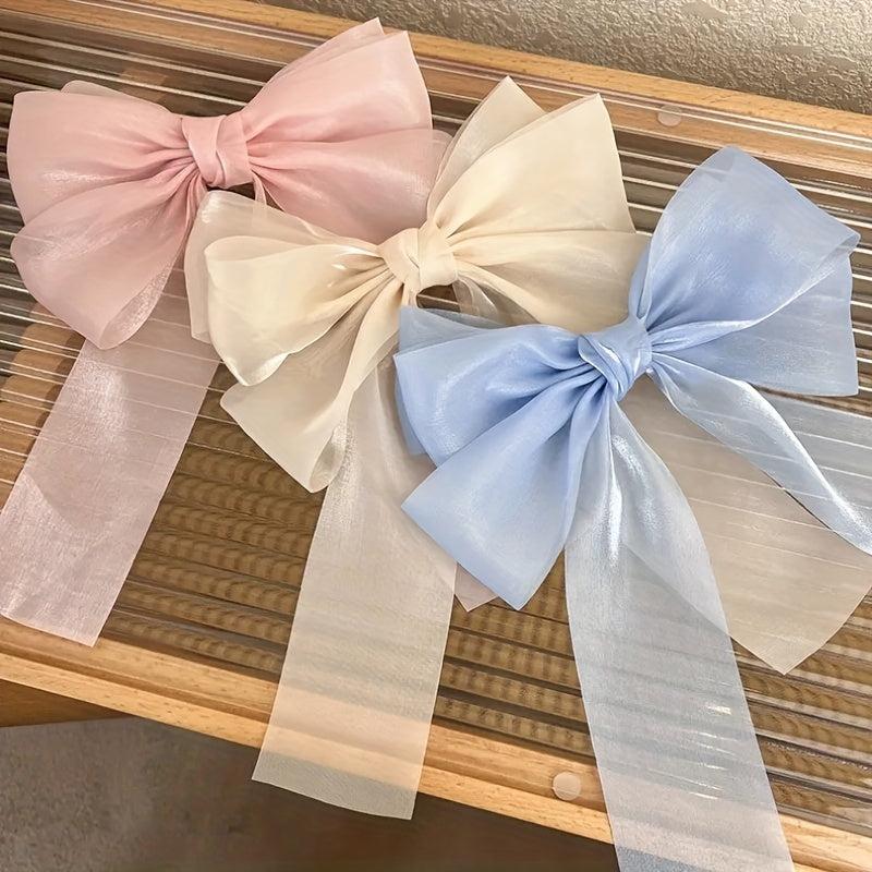 Organza Bow Barrette Ribbon Hair Clip for Women Girls