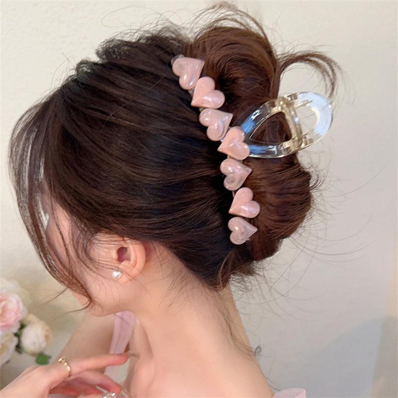 Sweet Hair Claw Jelly Heart Decor Hair Claw Nonslip Ponytail Holder