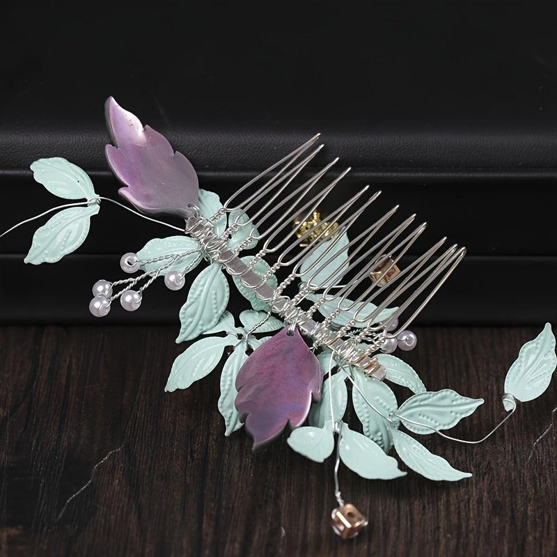 Green Leaf Hairpins Wedding Hair Accessories Crystal Hair Comb