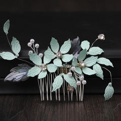 Green Leaf Hairpins Wedding Hair Accessories Crystal Hair Comb