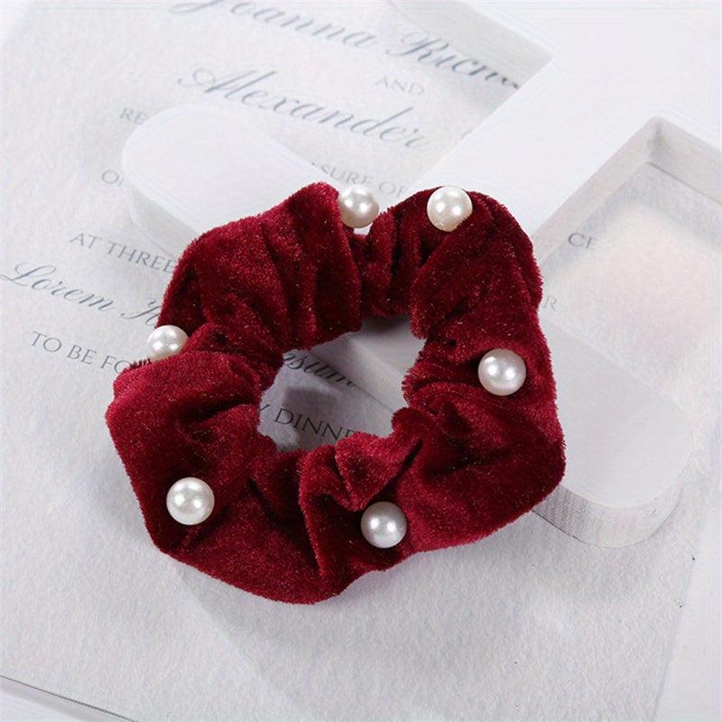 Faux Pearls Women Daily Large Scrunchie Hair Rope Elastic Hair Ties