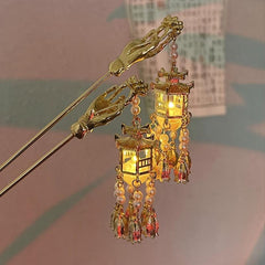 Antique Luminous Lantern Tassel Hairpin Unique Female Hairpin