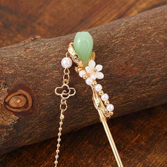 Vintage Chinese Hairpin Chignon with Faux Pearl Flower Tassel
