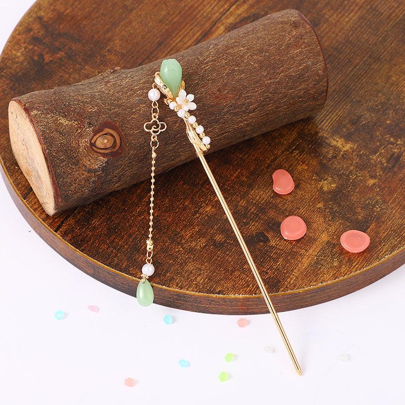 Vintage Chinese Hairpin Chignon with Faux Pearl Flower Tassel