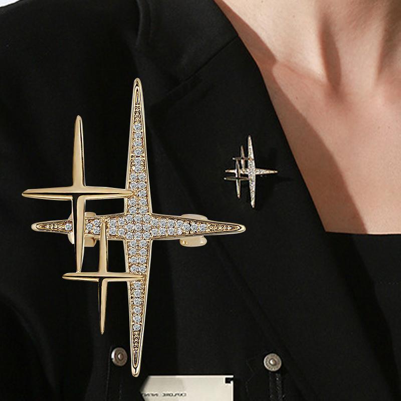 Golden Plated Cross Star Lapel Brooches Pins Corsage Scarf Clips