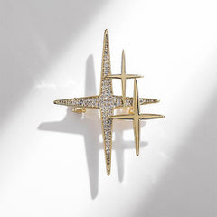 Golden Plated Cross Star Lapel Brooches Pins Corsage Scarf Clips