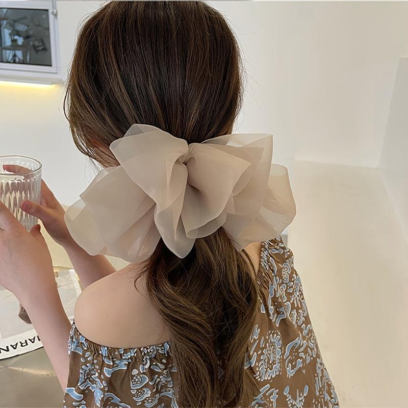 Chiffon Spring Clip Ponytail Bow Barrette Solid Hair Bows For Women Girls