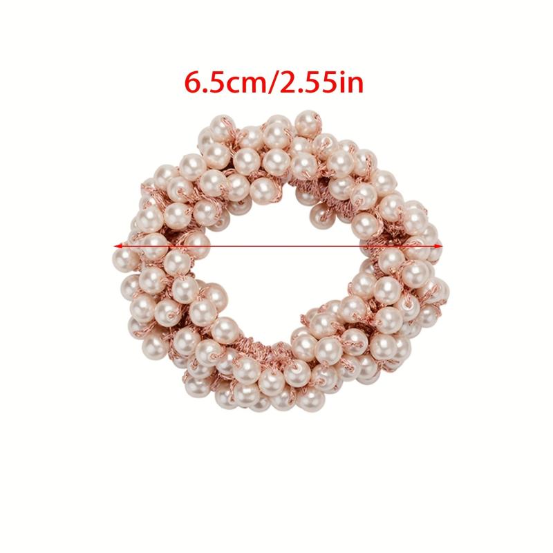 3pcs Faux Pearl Scrunchies Hair Tie Elastic Ponytail Holder