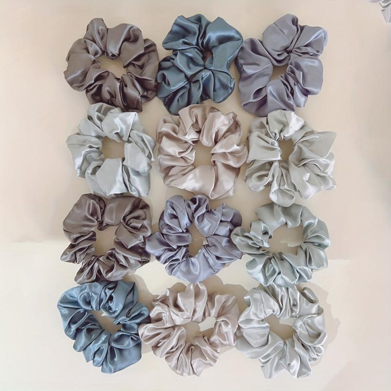 12pcs Solid Scrunchies Hair Tie Seamless Style Hair Rope Elastic Ponytail Women