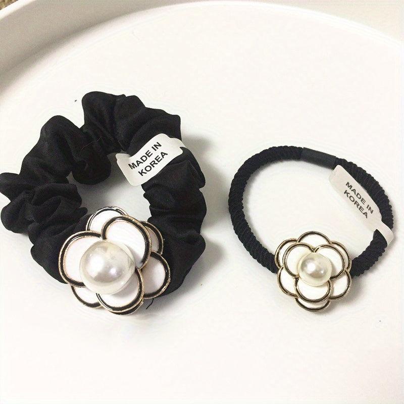 2pcs Camellia Hair Tie Velvet Scrunchies Flower Hair Ring Style Ponytail Holder
