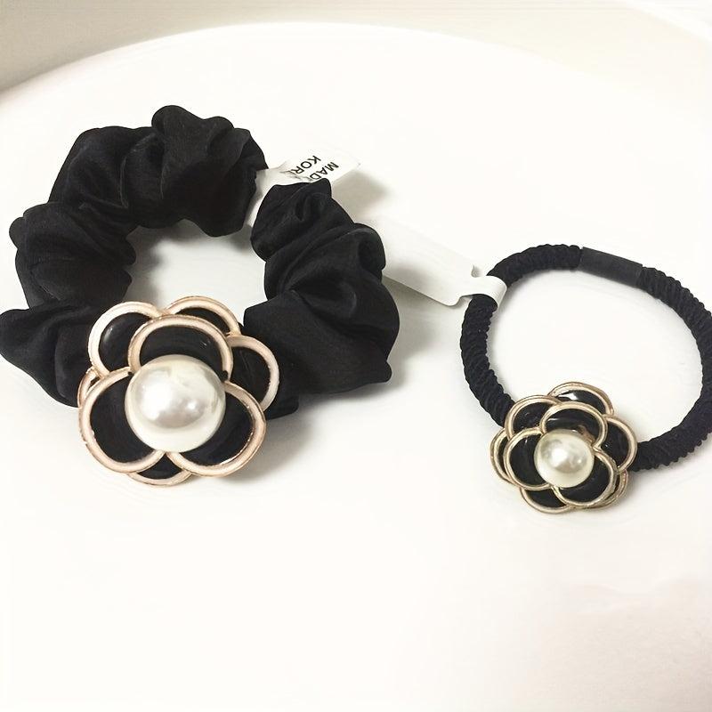 2pcs Camellia Hair Tie Velvet Scrunchies Flower Hair Ring Style Ponytail Holder