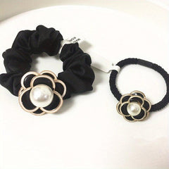 2pcs Camellia Hair Tie Velvet Scrunchies Flower Hair Ring Style Ponytail Holder
