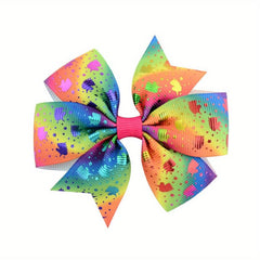 LGBT Rainbow Bowknot Hair Clip Pride Month Printed Stripe Bow Hair Accessory