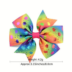 LGBT Rainbow Bowknot Hair Clip Pride Month Printed Stripe Bow Hair Accessory