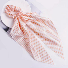 Vintage French Hair Tie Streamer Large Scrunchie Bow Hair Ring Plaid Head Rope
