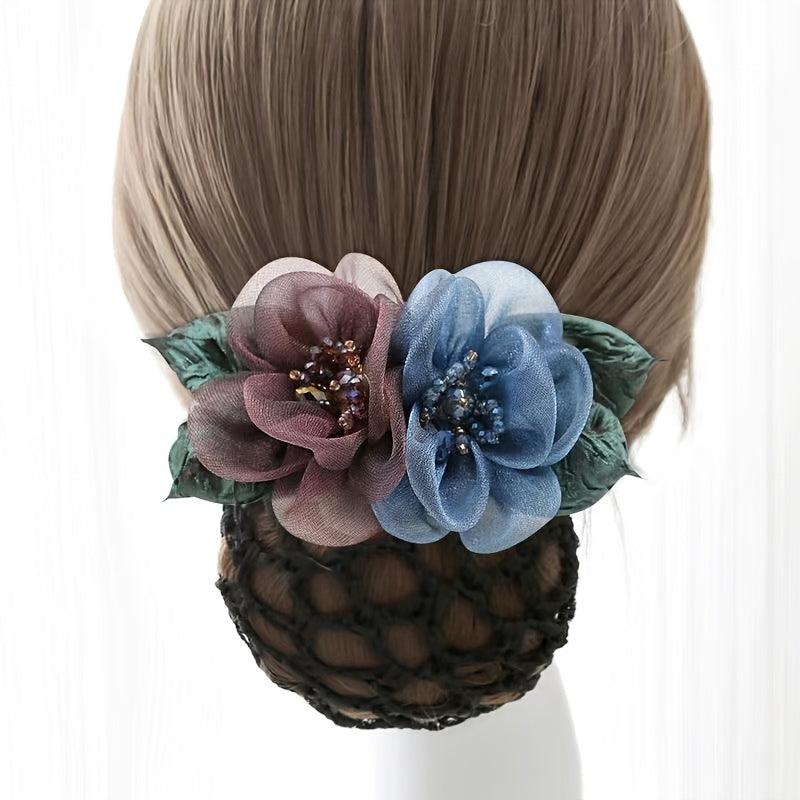 Crystal Crochet Bun Net Snood Bow Hair Clips