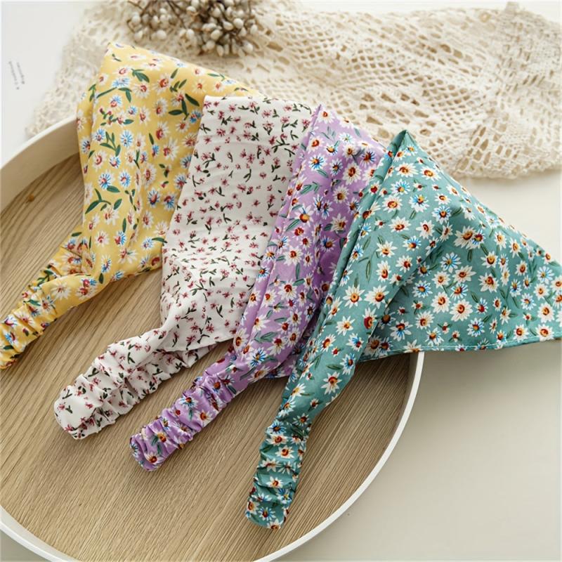 Floral Fabric Bandana Stretchy Triangle Towel Head Scarf Hair Accessory