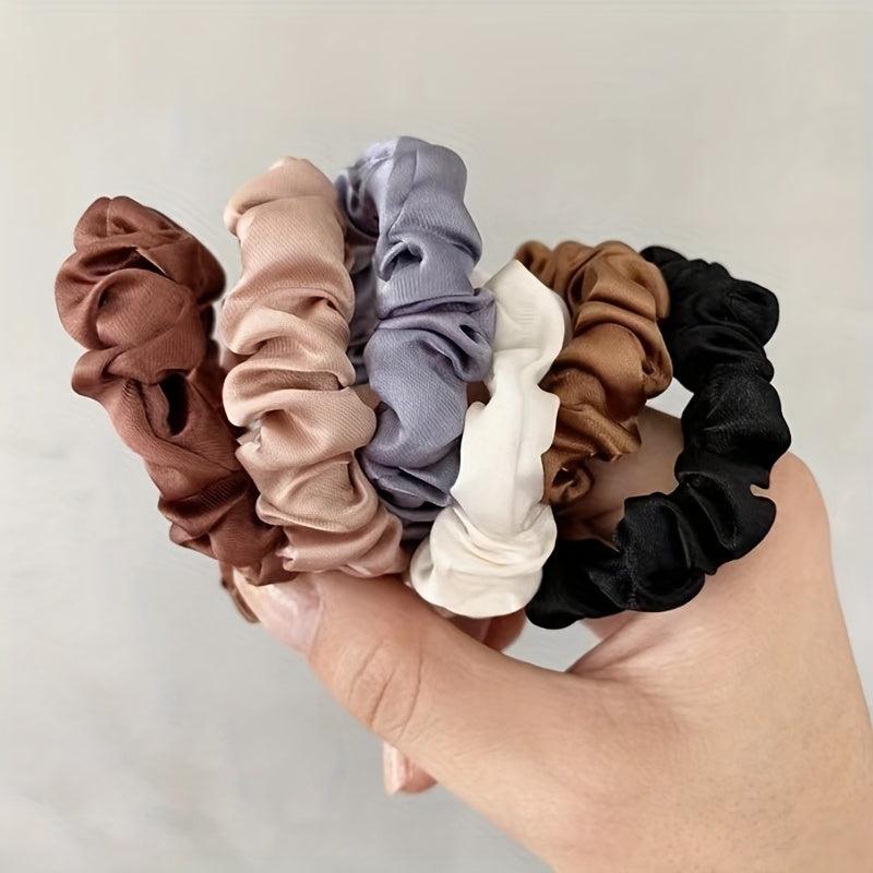 6pcs Coffee Colored Large Scrunchie Hair Tie Solid Hair Tie
