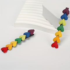 2pcs Rainbow Heart Hair Clip Barrette Side Bangs Accessories