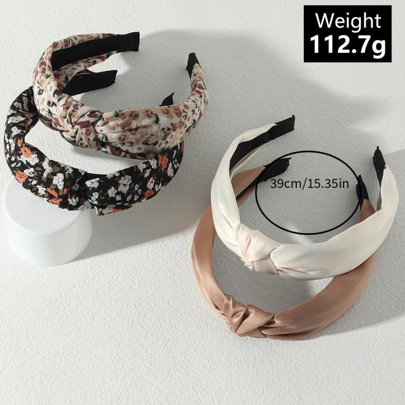 4pcs Flower Print Knot Decor Headband Set