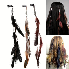 Boho Style Faux Feather Snap Clip Tassel Hair Clip Beaded Headdress