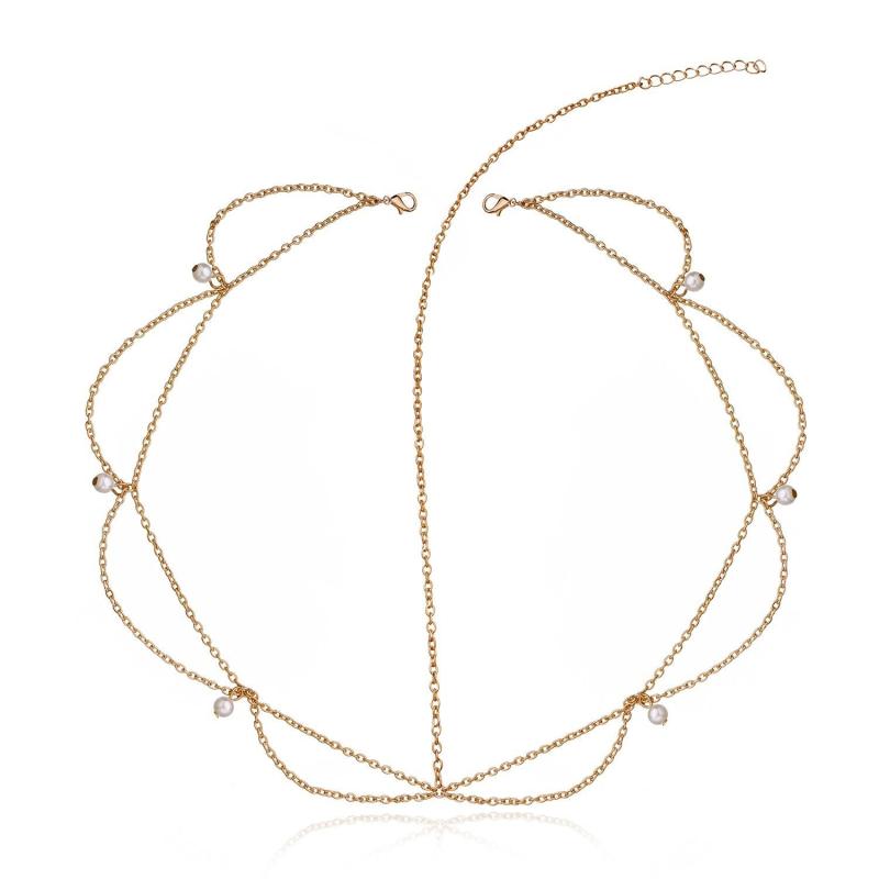 Boho Wave Tassel Chain Faux Pearl Hairband for Party Wedding