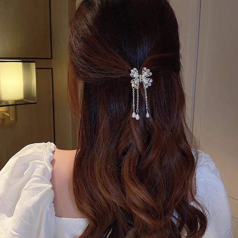 Crystal Butterfly Hair Clip Rhinestones Tassel Hairpin Accessories