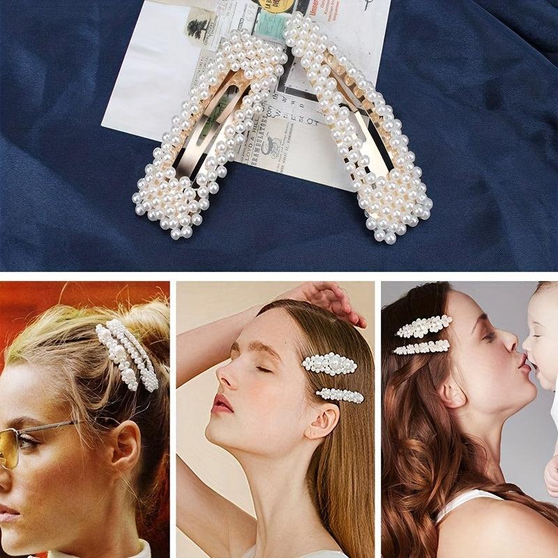 10 Pcs Faux Pearl Hollow Hair Clip Head Jewelry Hair Accessories