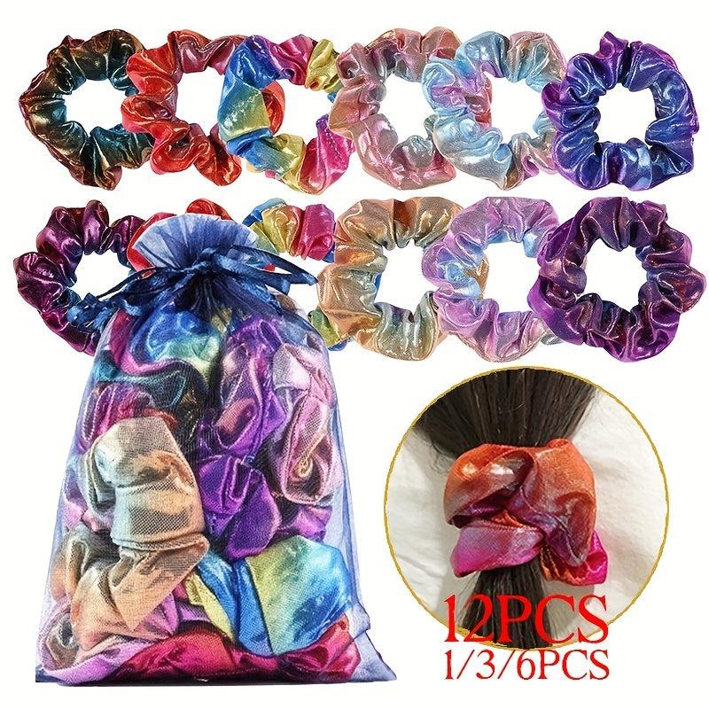 12pcs Glitter Silky Hair Tie Y2K Hair Rope Female Hair Accessories