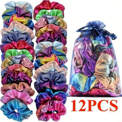 12pcs Glitter Silky Hair Tie Y2K Hair Rope Female Hair Accessories