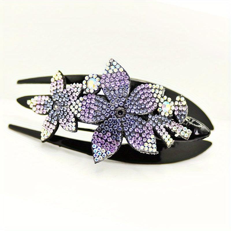 Vintage Rhinestone Flower Hair Clip Ponytail Holder