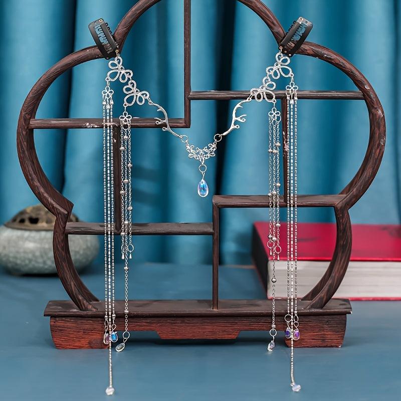 Chinese Vintage Tassel Headpiece Rhinestone Hair Pin