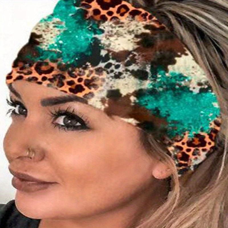 Boho Leopard Print Headband Stretchy Head Hoop Colorful Headdress