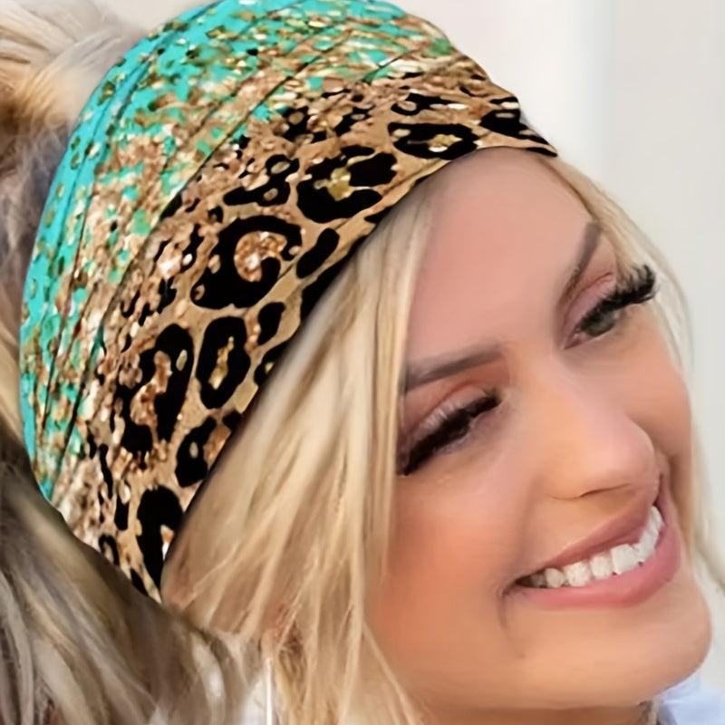 Boho Leopard Print Headband Stretchy Head Hoop Colorful Headdress