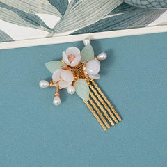 Vintage Faux Pearl Flower Hair Clip U Shaped Hairpin
