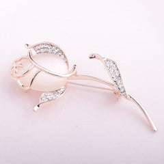 Crystal Rose Flower Golden Brooches Pins Corsage Scarf Clips