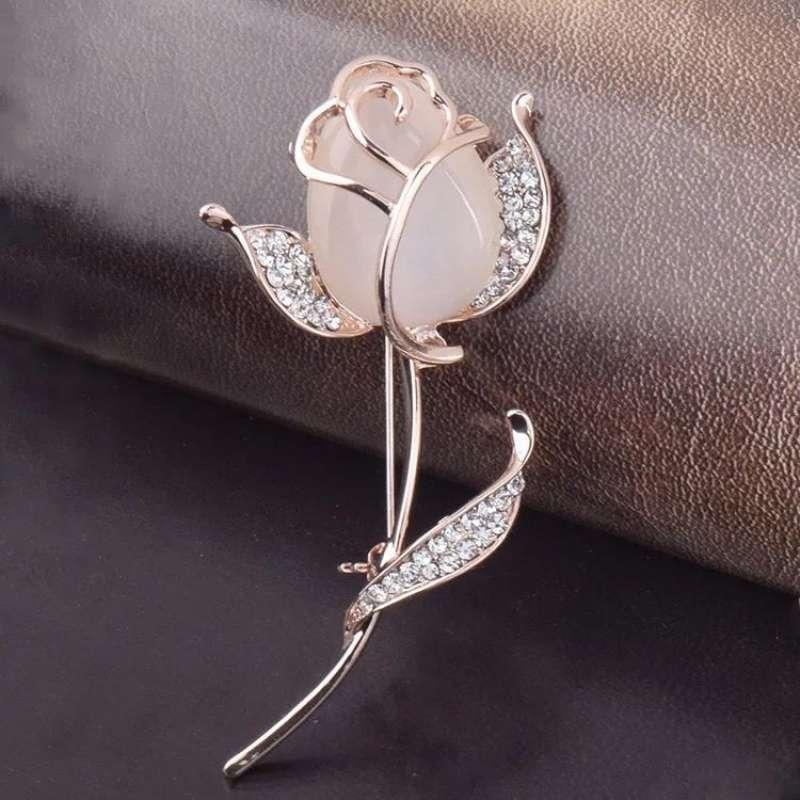 Crystal Rose Flower Golden Brooches Pins Corsage Scarf Clips