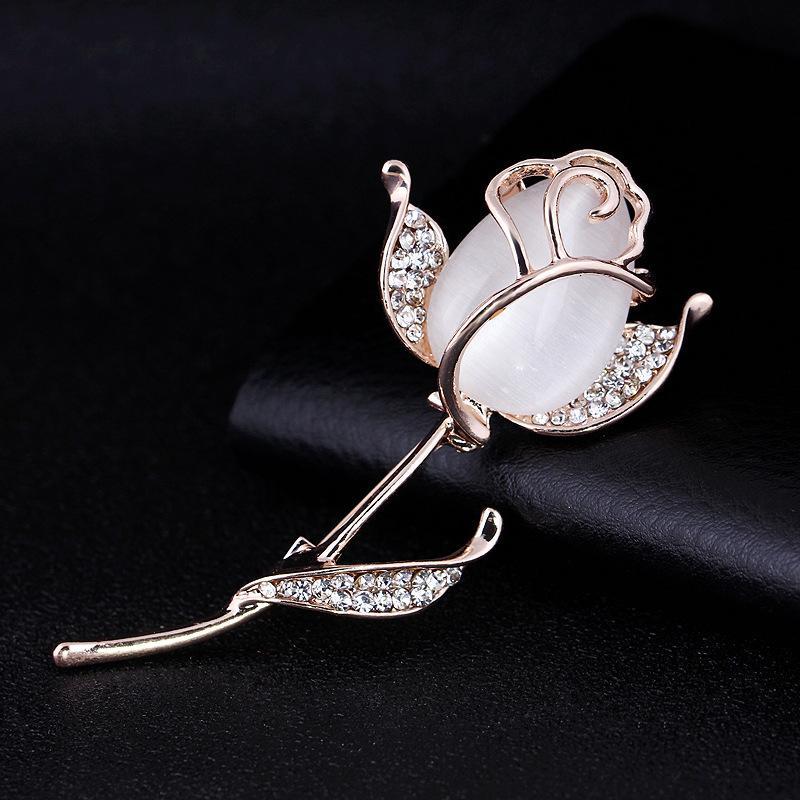Crystal Rose Flower Golden Brooches Pins Corsage Scarf Clips