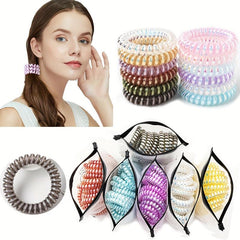 10pcs Spiral Hair Tie Holographic Hair Rope Elastic Hair Ring Y2K