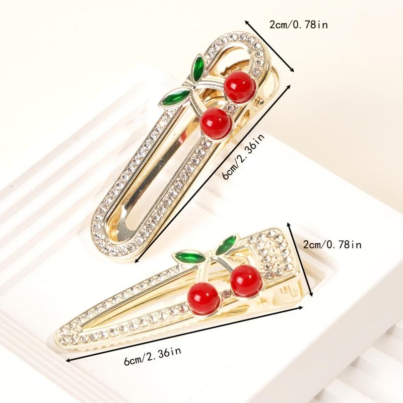 2pcs Sweet Cherry Hair Clips Rhinestone Hair Barrettes Hairpins Hair Accessories