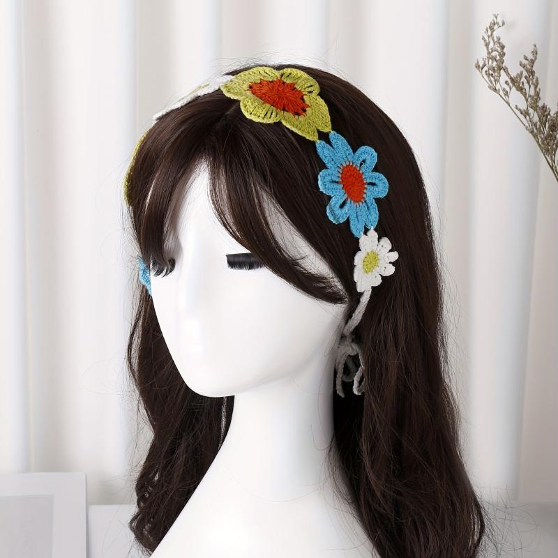 Flower Crochet Hair Band Knitted Bandana Sweet Hair Accessories