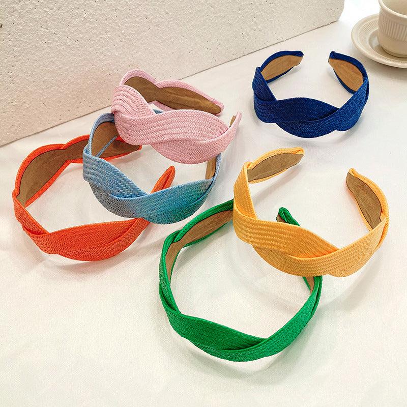Boho Straw Knitted Twist Headband Wide Brimmed Hair Band for Women Girls