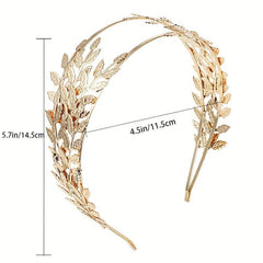 Golden Alloy Leaves Tiara Headband Hair Hoop for Daily Weeding Party Use