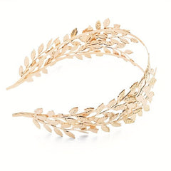 Golden Alloy Leaves Tiara Headband Hair Hoop for Daily Weeding Party Use